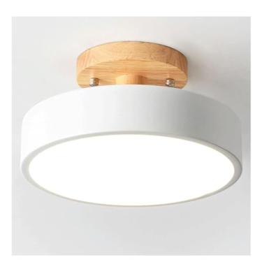 Imagem de Lustre nórdico de escada, luminária de teto semi-embutida, redonda, regulável, de madeira, iluminação moderna para ilha de cozinha, corredor, varanda (branco)