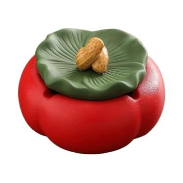 Imagem de Cinzeiro de caqui com tampa feito de cerâmica para sala de estar, escritório, mesa, cinzeiro, cor sólida, cinzeiro (verde)