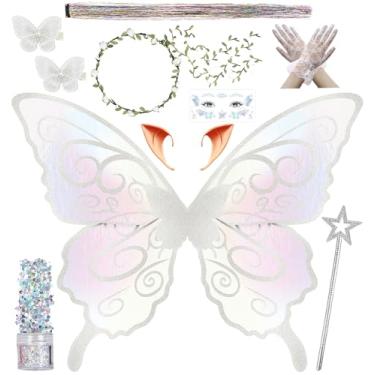 Imagem de Conjunto de fantasias de fadas para adultos, mulheres, com presilhas de cabelo de borboleta, luvas de renda, guirlanda, cabelo, tinsel com glitter, orelhas de elfo, festa de Halloween, cosplay, 13