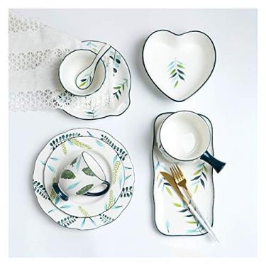 Imagem de Pratos de jantar pratos de jantar 14 peças plantas pintadas à mão conjuntos de louça elegantes casal conjunto de pratos e louça de cerâmica conjunto de pratos de jantar de estilo pastoral para casa