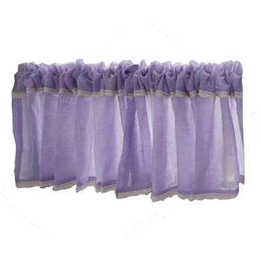 Imagem de YTHLZVBP Cortina meia cortina cortinas blackout curtas para quarto, pequena cortina de cozinha semitransparente voile cortina curta saia bistrô cortina bolso haste decoração de janela, 1 peça, roxo L