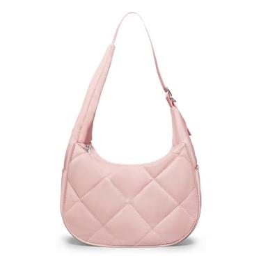 Imagem de Bolsa de ombro pequena crescente para mulheres, linda bolsa leve de nylon, bolsa de mão para o dia a dia com alça ajustável, rosa, Small