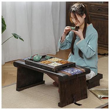 Imagem de Mesa de chão dobrável de madeira maciça mesa de centro tatami mesa de centro portátil mesa de acampamento laptop mesa de tatame mesa baixa multifuncional (marrom 100 x 40 x 37 cm)