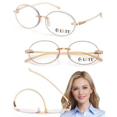 Imagem de LUFF Óculos de leitura de alta qualidade para mulheres e homens, 3 peças, óculos elegantes de luz azul oval sem aro transparente e leve para computador, Ouro, 1.5x
