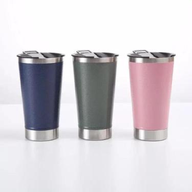 Imagem de Copo Térmico Tampa Abridor Fosco Aço Inox 473ml Gelado Quente - xtrad,