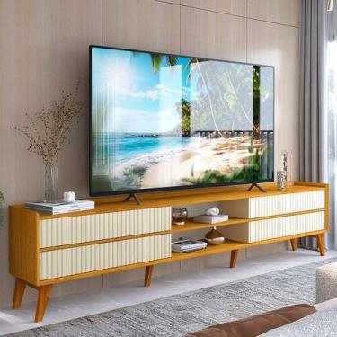 Imagem de Rack para TV Até 85 Polegadas Magnífico 4 Gavetas Ripado 100% Mdf Natu