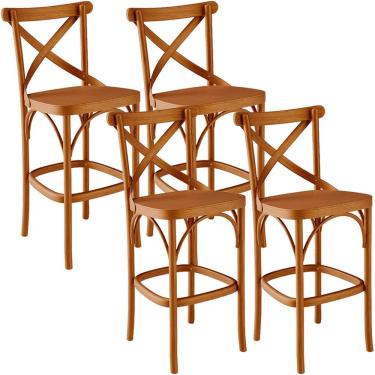 Imagem de Kit 04 Banquetas Altas Cozinha Bancada Bar Sala de Jantar Ávila L02 Madeira Maciça - Lyam
