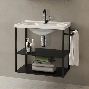 Imagem de Gabinete Armario Banheiro Ipanema Em Aço Com Cuba Preto