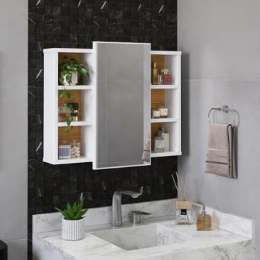 Imagem de Espelheira Armário Organizador para Banheiro com Prateleira e Nicho – Design Moderno com Acabamento Brilhante 51x60x11 cm(Branco/Nature)