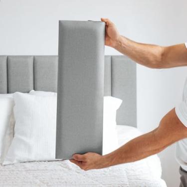 Imagem de Kit 10 Módulos Cabeceira Estofada em Linho para Cama Casal Queen King Solteiro - Painel Decorativo Retangular 60x20cm Adesivo(CINZA ESCURO,KING (10 MÓDULOS))