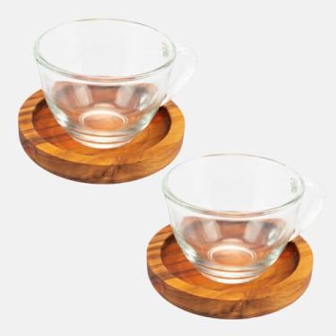 Imagem de Jogo Xícaras Chá + Pires Redondo Madeira + Colher Sobremesa