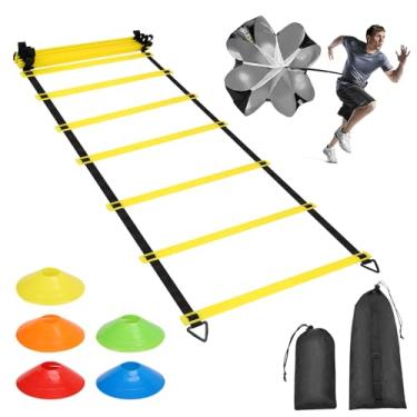 Imagem de Kit Funcional, Cones de Treinamento Funcional, Escada de Agilidade de 12 Secções 1 + 4 Fivelas Triangulares + 4 Espigões de Solo + 1 Guarda-Chuva de Resistência + 12 Discos com Logótipo + Saco