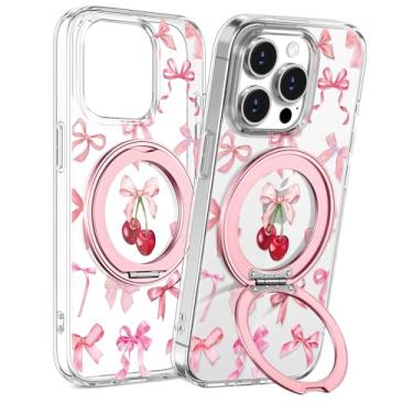 Imagem de Loheckle Capa para iPhone 15 Pro Max - Compatível com MagSafe Stand Mulheres Meninas Bonito Transparente Feminino Estética Kawaii Design Exclusivo Proteção TPU Macio Capa com Suporte Integrado para