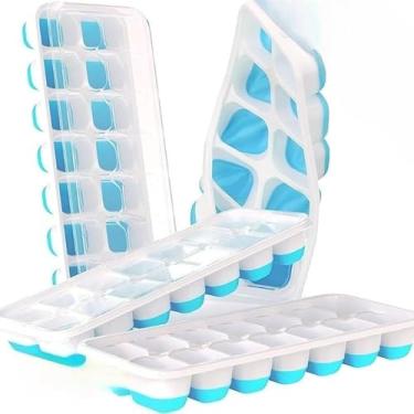 Imagem de 2/4 Formas de Gelo Silicone com Tampa 14 Cubos Alimentos Frutas Papinha(4 Azul)