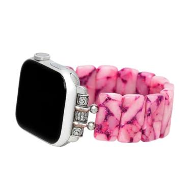 Imagem de Cape Diablo Pulseira feminina para relógio inteligente - pulseira de pedra preciosa feita à mão - compatível com faces de maçã de 38 mm-45 mm (mármore rosa, pequeno de 14,6 a 16,8 cm e esticável)