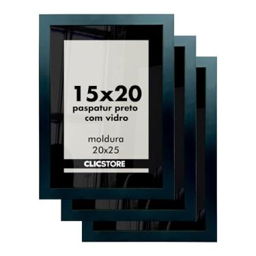 Imagem de Kit 3 Molduras 15x20cm Preto Vidro Paspatur Quadro Porta Retrato Foto Fotografia Parede Madeira Cabeceira Quarto Sala Co