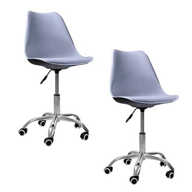 Imagem de Kit 2 Cadeiras Saarinen Office Base Cromada Com Rodizio Giratória - Cinza
