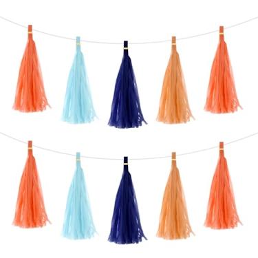 Imagem de 20 peças, azul, azul claro, rosa claro, laranja brilhante, faixa de guirlanda de borla laranja escuro com corda de papel de seda borlas kits DIY para festa de aniversário de casamento e aniversário