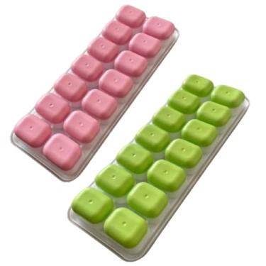 Imagem de Forma de Gelo com Tampa - Flexível e Prática para Congelador(Rosa + Verde)