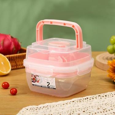 Imagem de Caixa de salada de camada dupla com garfo e recipiente de molho, lancheira de 800 ml com 3 compartimentos, caixa Bento sem BPA para preparação de refeições e armazenamento de alimentos