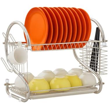 Imagem de Escorredor de Louça Cromado Dois andares Cozinha Em Aço Inox C/Bandeja Coletora Suporte P/Prato Talheres e Copo - Yab