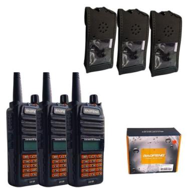Imagem de Kit 3 Rádio Baofeng UV9R Dual A Prova Dágua Com Capa Em Couro