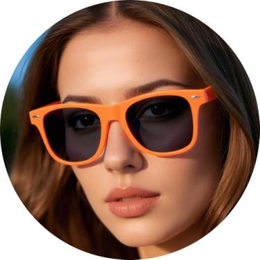 Imagem de Óculos de sol para mulheres e homens, armação grande, óculos escuros retangulares clássicos com bloqueio de UV com armação preta e metal elegante, Armação laranja