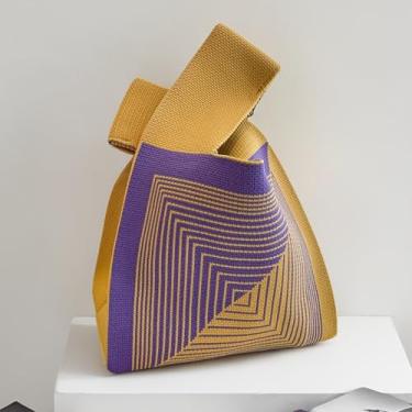 Imagem de Mini bolsa de pulso projetada esteticamente bolsa de tricô fofa e prática bolsa de nó popular bolsa de pulso bolsa de mão bolsas de nó japonês, Amarelo