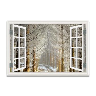 Imagem de LKXGRRSFG Dry BranchesImmersive Impressão em tela de janela falsa, arte de parede cênica virtual para decoração de sala de estar 39,9 x 59,9 cm sem moldura