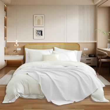 Imagem de Cobertores de malha jersey de mistura de algodão macio para adultos, mantas quentes fofas com padrões de grade, branco, 127 x 152 cm