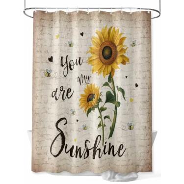 Imagem de Cortina de chuveiro com girassóis Yellow Farmhouse, You are My Sunshine, impermeável, lavável, conjunto de cortinas de banheiro para decoração de banheiro, 182 x 182 cm de comprimento, vintage
