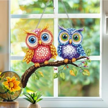 Imagem de Apanhador de sol de acrílico colorido, decoração de janela pendurada com duas águias, arte de parede de arco-íris, para sala de estar, quarto, varanda, interior e exterior, jardim, enfeites de Natal