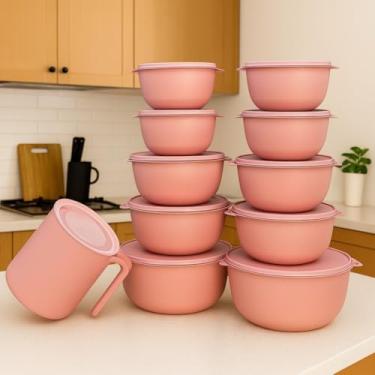 Imagem de Potes Hermeticos,Para Mantimentoskit 10 Potes Bowl + Jarra 1.800(Rosa*)