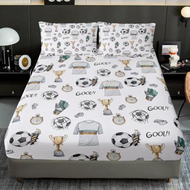 Imagem de AILONEN Jogo de lençol solteiro com desenho animado de futebol americano, microfibra macia para todas as estações, 3 peças, 1 lençol com elástico + 2 fronhas