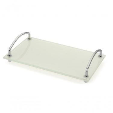 Imagem de Bandeja Decorativa Organizadora Bancada Vidro Branco 25x15