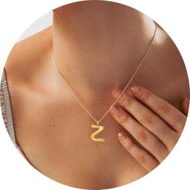 Imagem de Colar com inicial feminina, banhado a ouro 18 K, pingente de letra escultural, alfabeto A a Z, joia personalizada, 18+2in, Aço inoxidável, Sem Pedra Preciosa