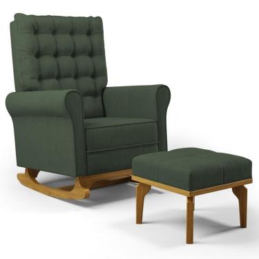 Imagem de Poltrona De Amamentação Balanço E Puff Base De Madeira Brenda G05 Linho Verde - Mpozenato