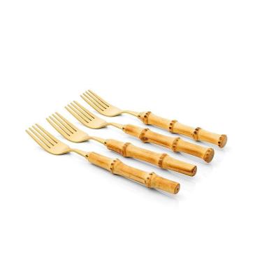 Imagem de Conjunto De Talheres De Sobremesa Copa E Cia 4 Peças Garbo Bamboo Natural Garfo - Bamboo Gold