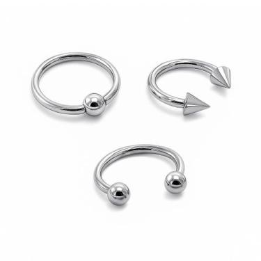 Imagem de Kit 3 Piercing Ferradura, Ferradura Spike e Captive em Aço Cirúrgico 1