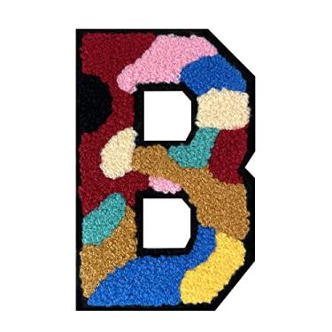 Imagem de 1 peça 11,4 cm colorido camuflagem chenille remendo com borda preta Camuflagem divertida ferro em letras para jaquetas e mochilas, adesivos modernos do alfabeto para moda DIY e presentes (B)