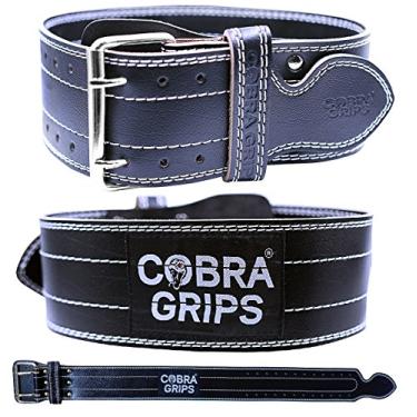 Imagem de Cinto de levantamento de peso 10 cm de largura Cobra Grips Melhor Cinto de couro genuíno premium para homens e mulheres Suporte traseiro ajustável para levantamento de peso, Preto, X-Small 23"-31"