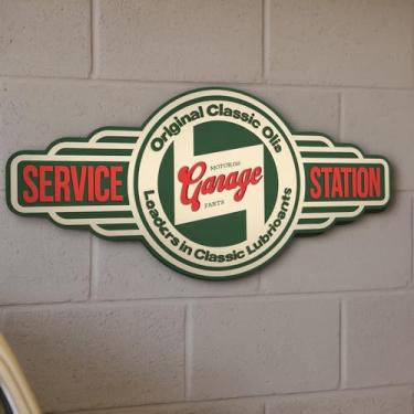 Imagem de Placa Decorativa Garage Service Station em MDF Relevo 3D Retrô Vintage