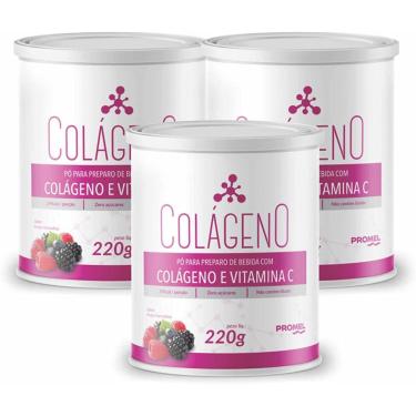 Imagem de Kit Com 3 Colágeno hidrolisado + Vitamina C Promel 220g - Sabor Frutas Vermelhas-Unissex