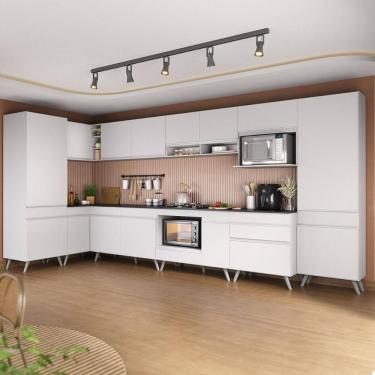 Imagem de Armário De Cozinha Modulada Completa Canto 409cm Com Balcão Veneza Multimóveis Mp2303 Branco