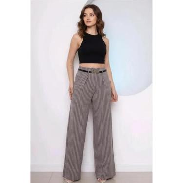 Imagem de Calça Alfaiataria Feminina Pantalona Listrada Wide Leg Aerolook - Mala