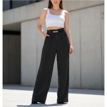 Imagem de Calça Alfaiataria Feminina Pantalona Listrada Wide Leg Aerolook - Mala