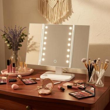 Imagem de Espelho de Maquiagem Maquiagem Articulado Camarim Dobrável Triplo com 