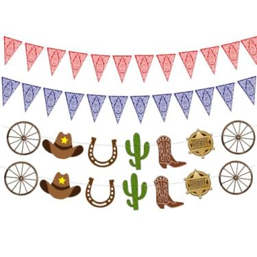 Imagem de Decorações de festa de rodeio faixa de festa de cowboy guirlanda tema ocidental faixas de aniversário para crianças e adultos vintage oeste selvagem chá de bebê revelação de gênero decoração de festa