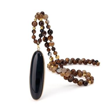 Imagem de Mixcbe Colares femininos boêmios turquesa com pingente longo com contas de pedra natural, 92 cm, estilo boêmio, feito à mão, chacra, pingente grosso, dourado, presente, long necklace, Pedra, Sem Pedra