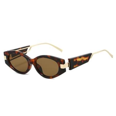 Imagem de Óculos de Sol Olho de Gato Feminino UV400 Masculino Lentes Ovais Estilo Punk para Esportes ao Ar Livre, Corrida e Ciclismo, Estampa de Leopardo